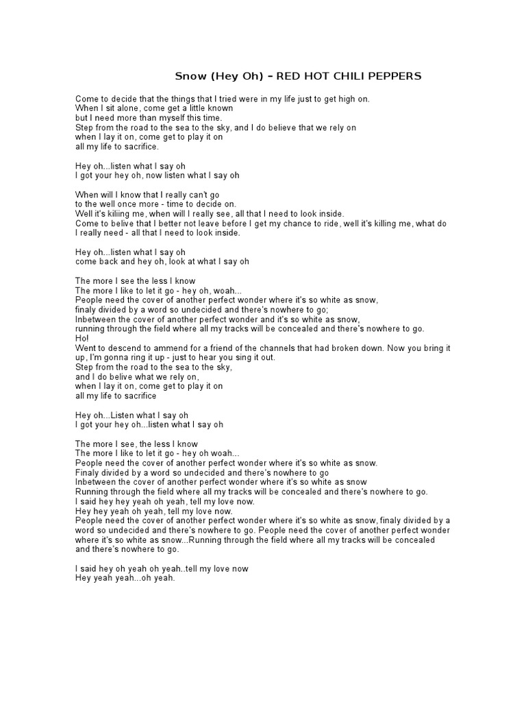 Snow (Hey Oh) - Red Hot Chili Peppers | PDF
