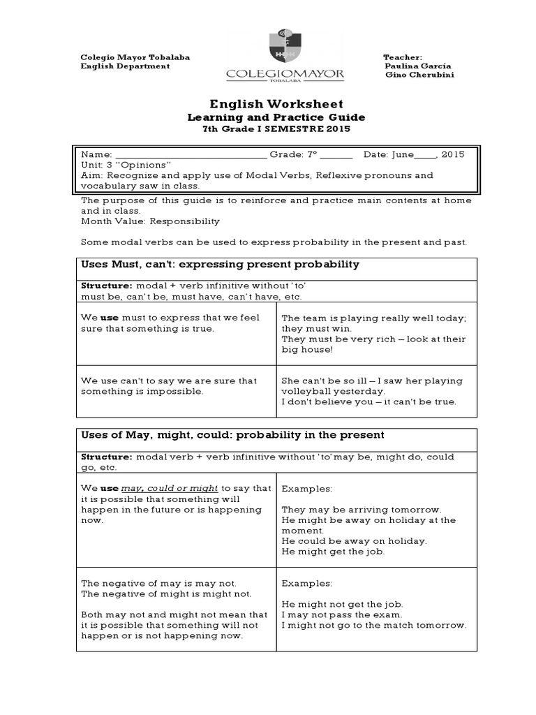 7th English Guide Unit 3 Verb