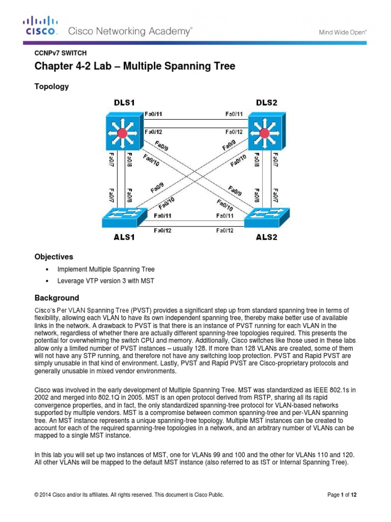 Chapter 4-2 Lab - Multiple Spanning Tree: Topology | PDF | Physical ...