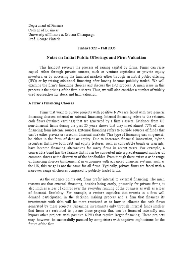 IPO Process and Firm Valuation Insights | PDF | Initial Public Offering ...