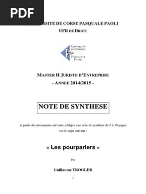 Note De Synthese Les Pourparlers Droit Statutaire Codification Droit