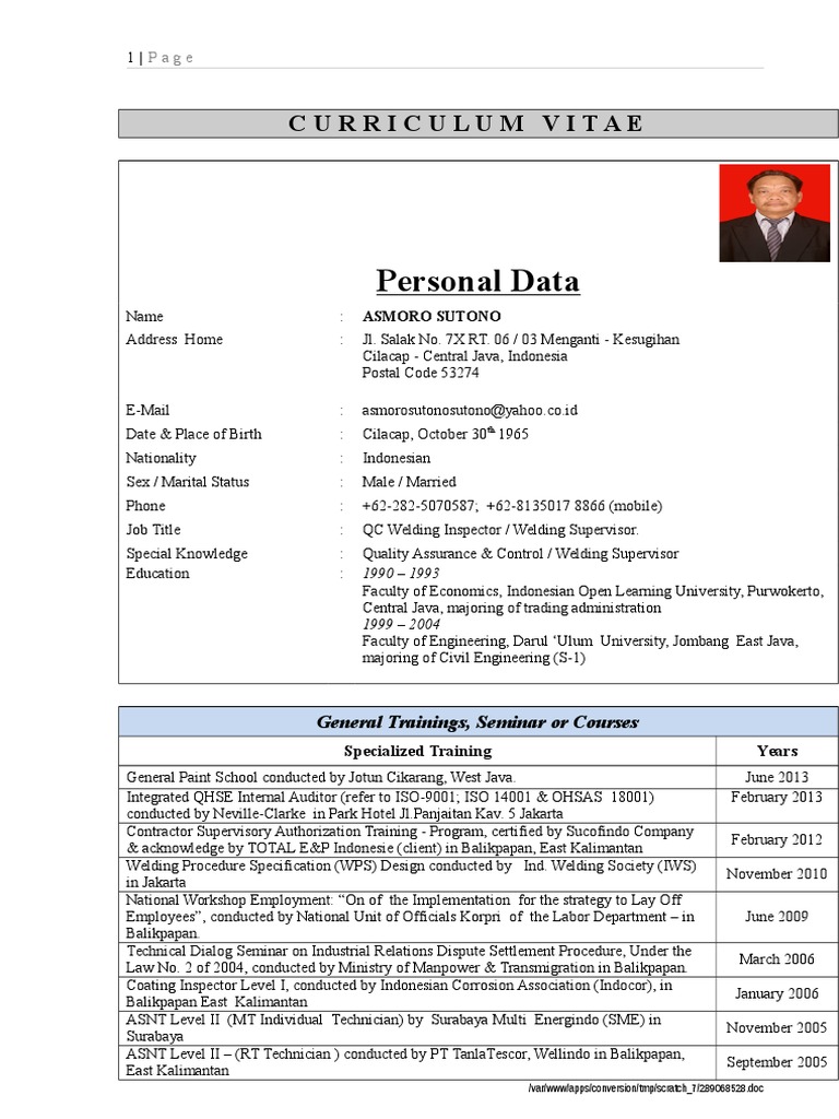 QC Welding Inspector Resume | PDF | Nondestructive Testing | Metal ...