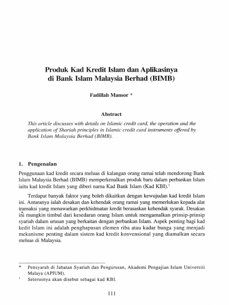 Produk Kad Kredit Islam Dan Aplikasinya Di Bank Islam Malaysia
