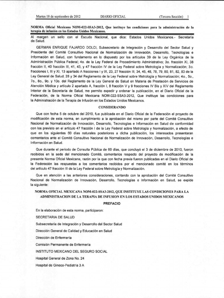 NOM 022 SSA3 2012 Terapia de Infusion | PDF
