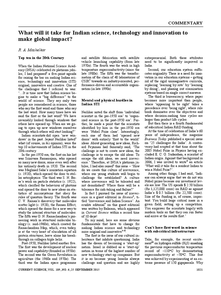 Article Indian Science Technology and Innovation To Make Global Impact ...