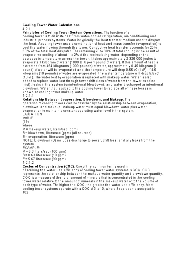 Cooling Tower Water Calculations PDF Air Conditioning Enthalpy