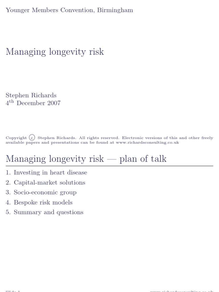Managing Longevity Risk | PDF | Securitization | Derivative (Finance)