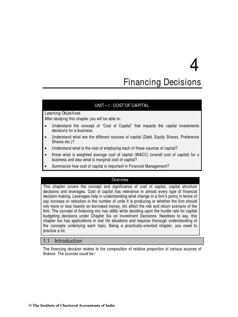 CH 4 Financing Decisions | PDF | Cost Of Capital | Capital Structure