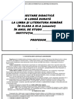 Proiectare Didactcă de Lungă Durată Clasa A XI-A Umanist