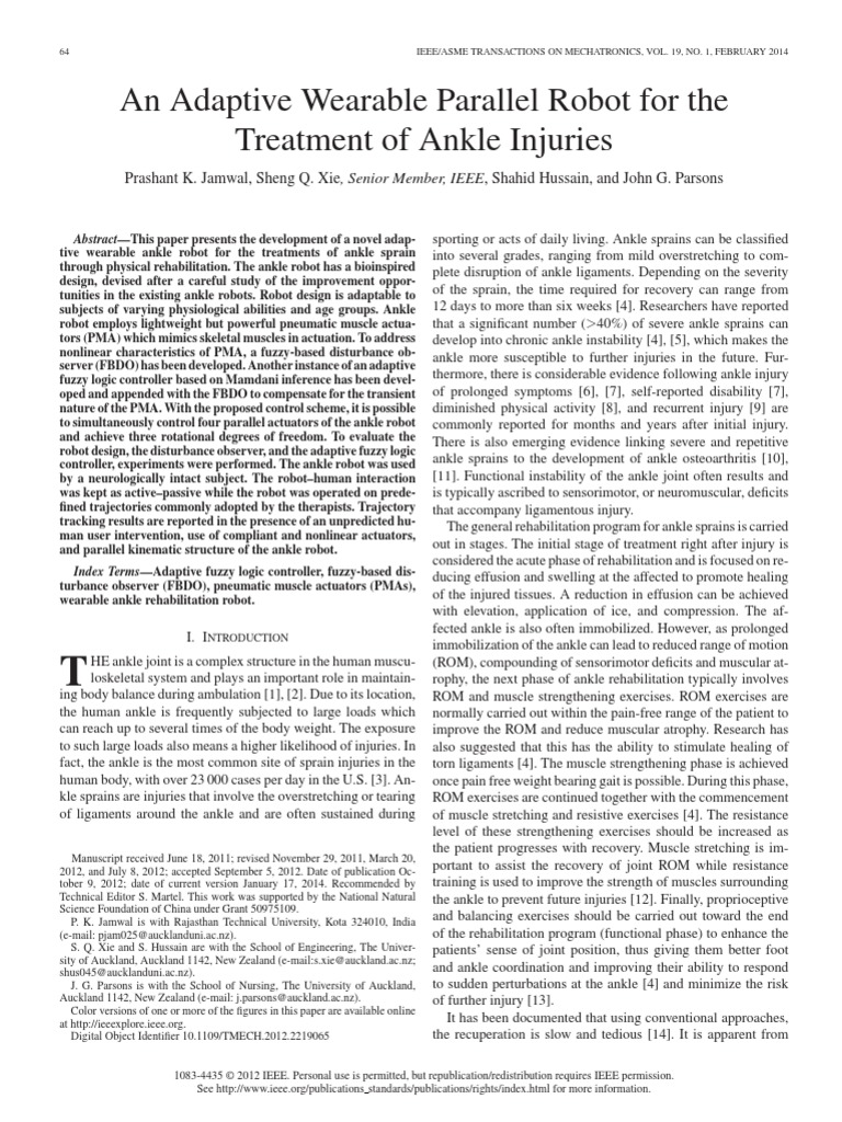 An Adaptive Wearable Parallel Robot For The Treatment of Ankle Injuries ...