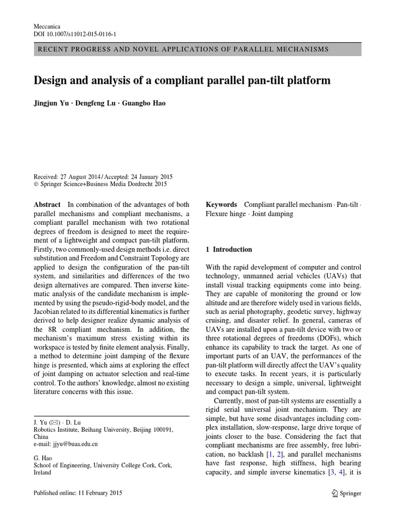 Compliant Parallel Pan-Tilt Mechanism | PDF | Bending | Kinematics