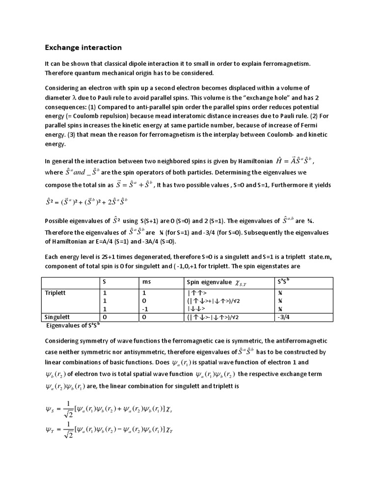 Exchange Interaction PDF Spin (Physics)