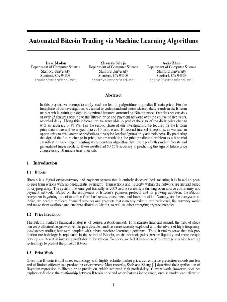Machine Learning for Bitcoin Trading | PDF | Bitcoin | Prediction