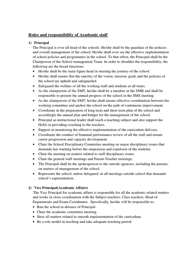 Academic Staff Roles and Responsibilities | PDF | Teachers | Classroom ...