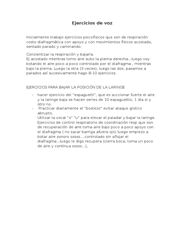 Ejercicios de Control y Respiración Vocal | PDF