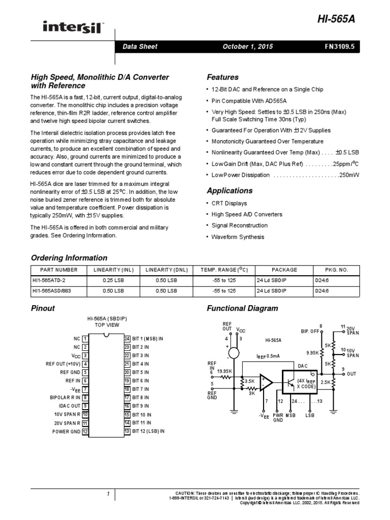 High Speed, Monolithic D/A Converter With Reference Features PDF