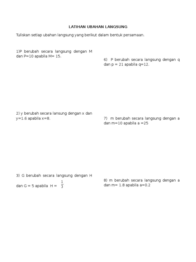 Latihan Ubahan Langsung  PDF