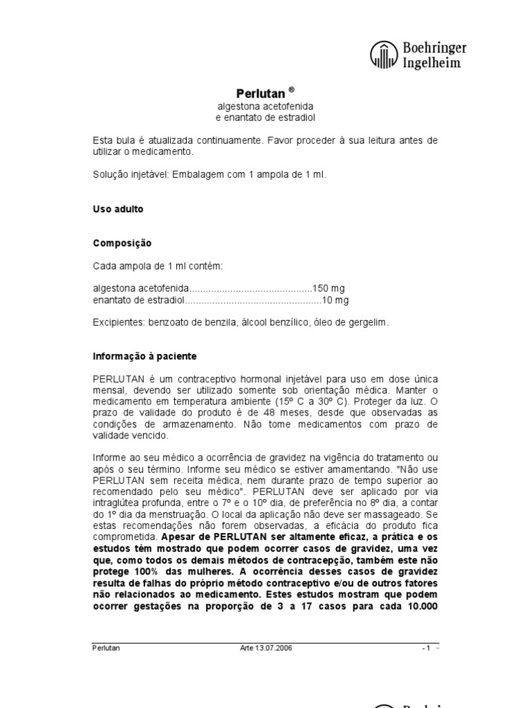 Perlutan ® | PDF | Anticoncepcionais | Enxaqueca