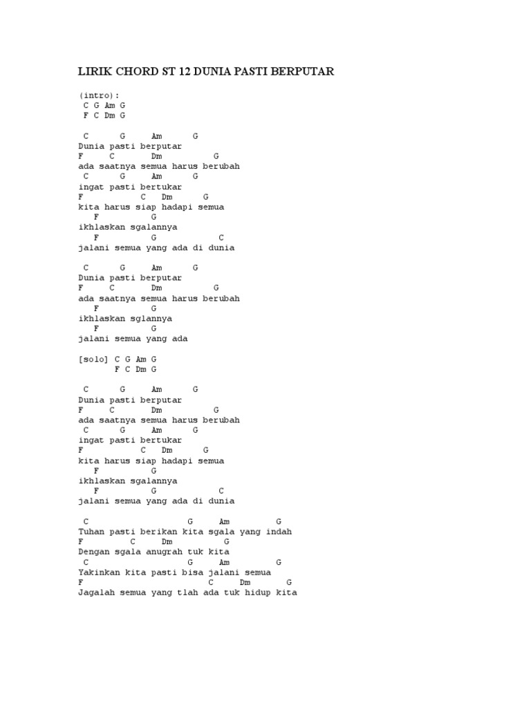 Lirik Chord St 12 Dunia Pasti Berputar
