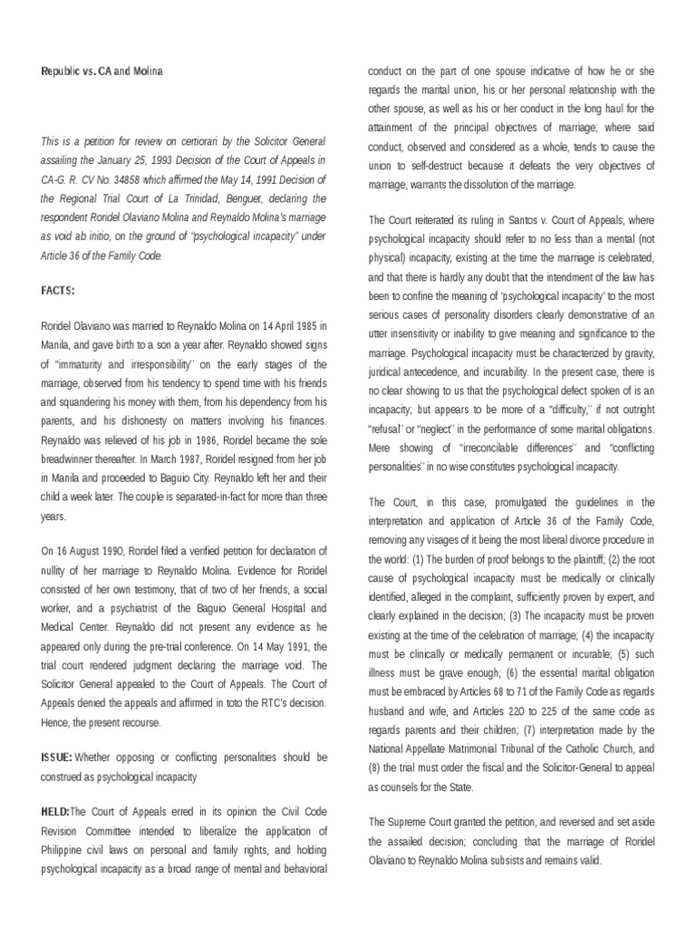 Republic vs. CA and Molina PDF Marriage Appeal