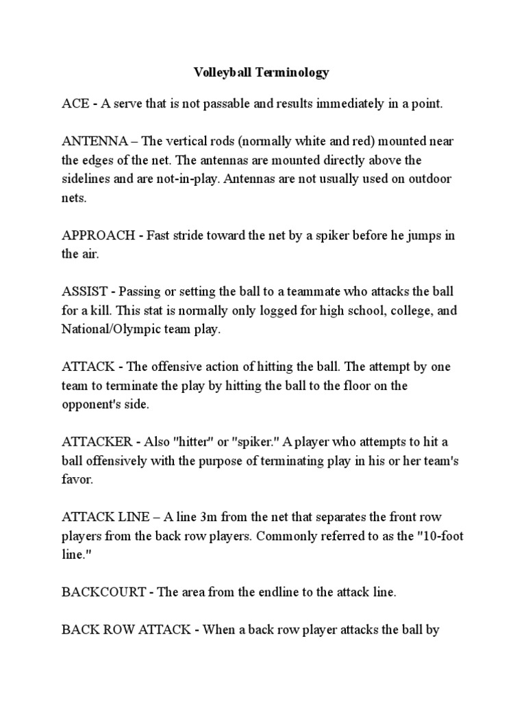 Volleyball Notes 1 for Test 1 Volleyball Rules