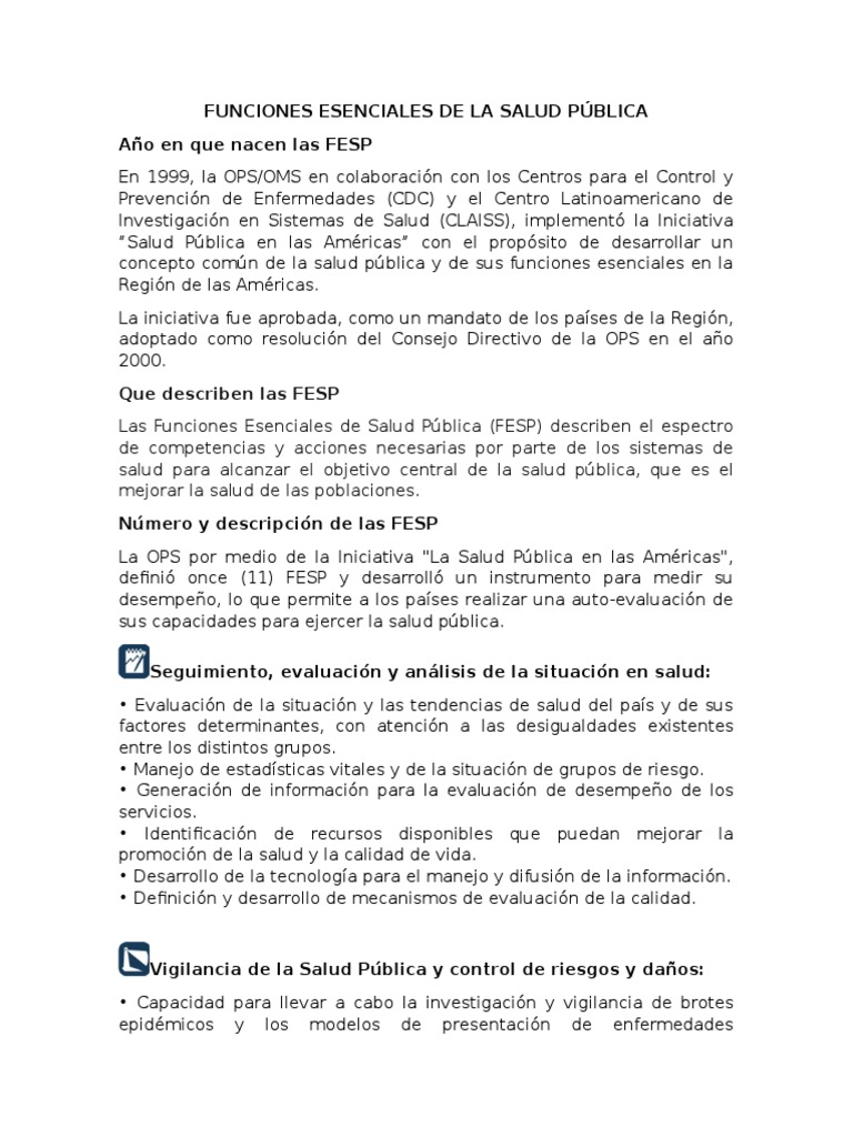 Funciones Esenciales de Salud Pública | PDF | Organización Panamericana ...