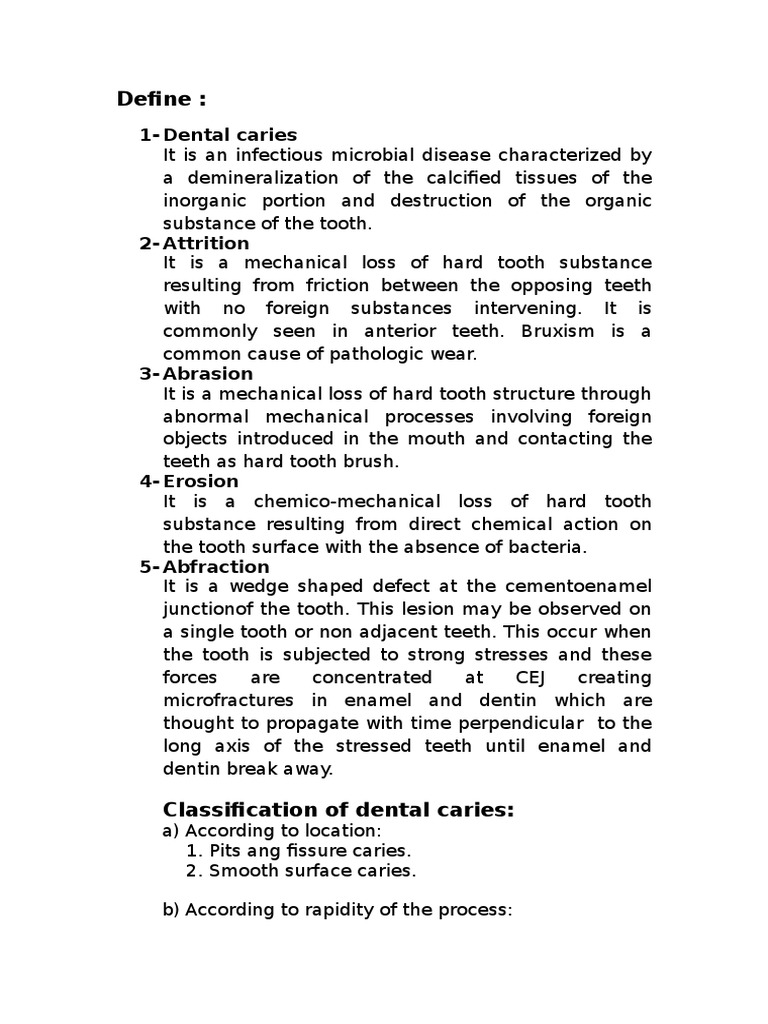 Define 1Dental Caries PDF Dentistry Mouth