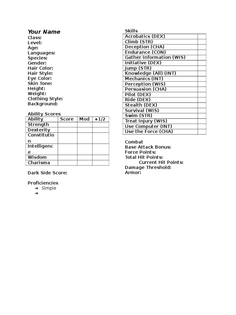 Character Profile and Ability Scores | PDF