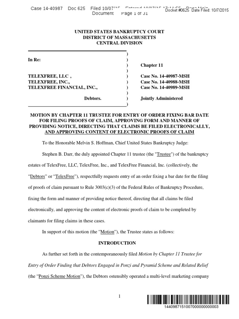 Claims Motion Chapter 11 Bankruptcy