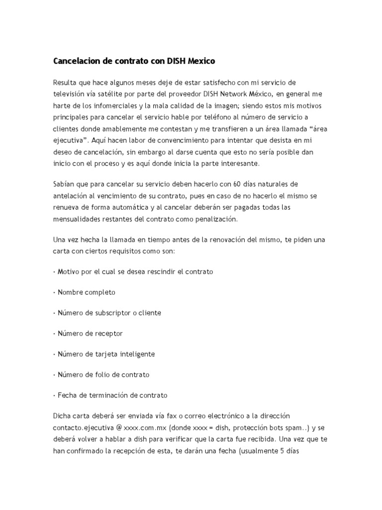 Guia de Cancelacion de Contrato Con Dish Mexico Ciencia