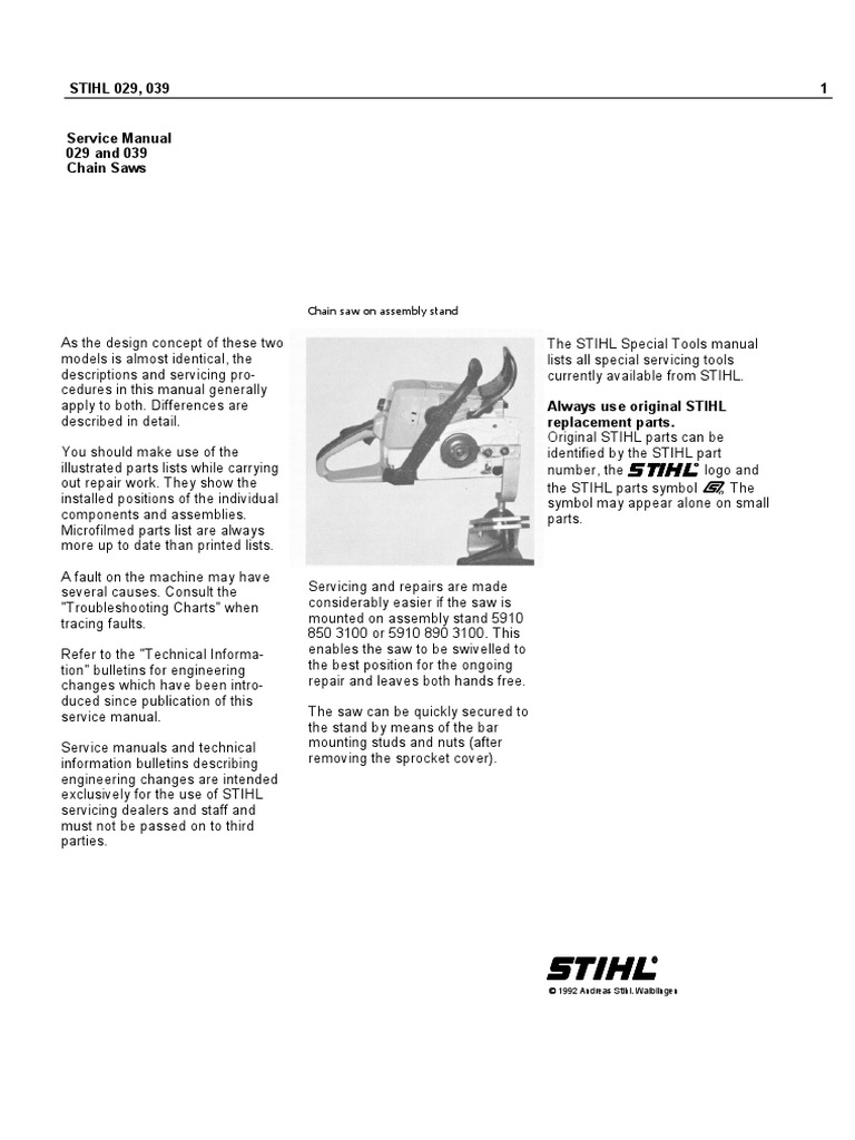 Stihl - Chain Saw Service Manual - Models 029 and 039 | Ignition System |  Piston