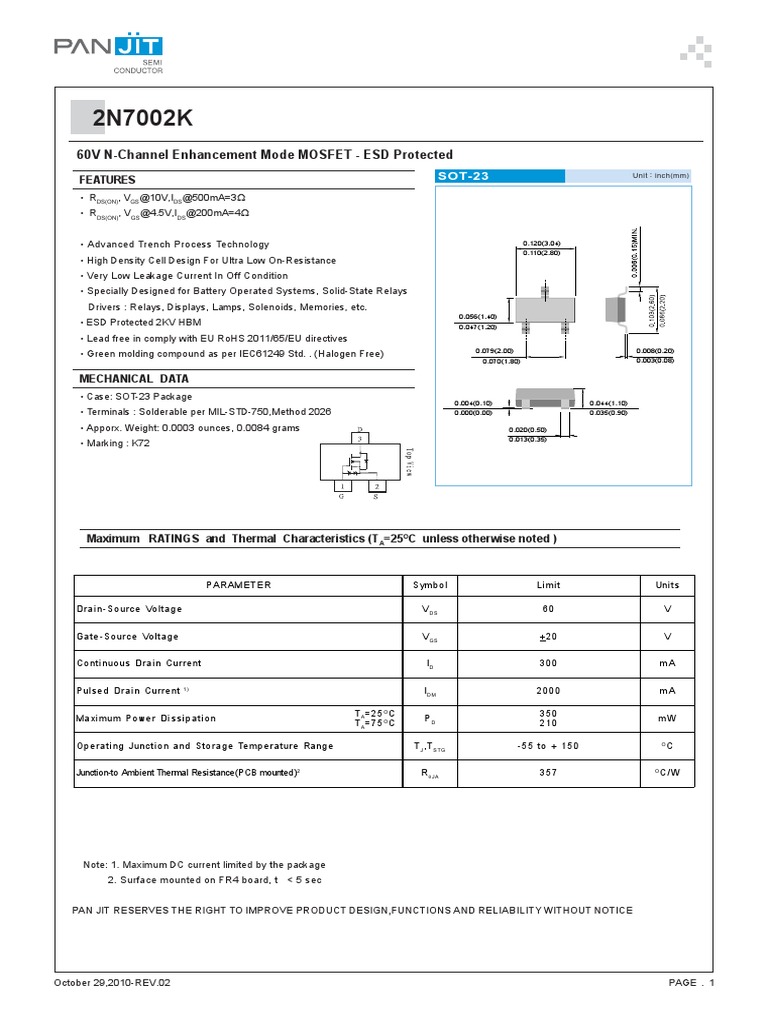 2N7002K | Field Effect Transistor | Semiconductors