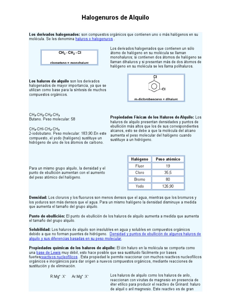 Halogenuros de Alquilo. Propiedades Alcohol Benceno