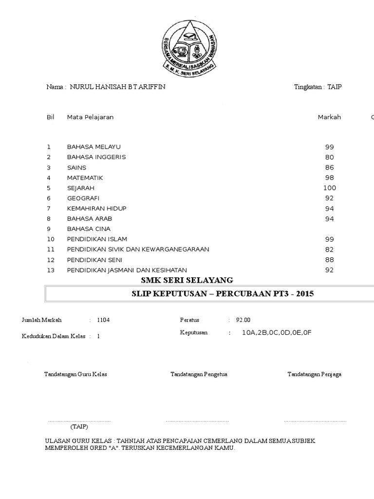 Surat Makluman Keputusan Pt3