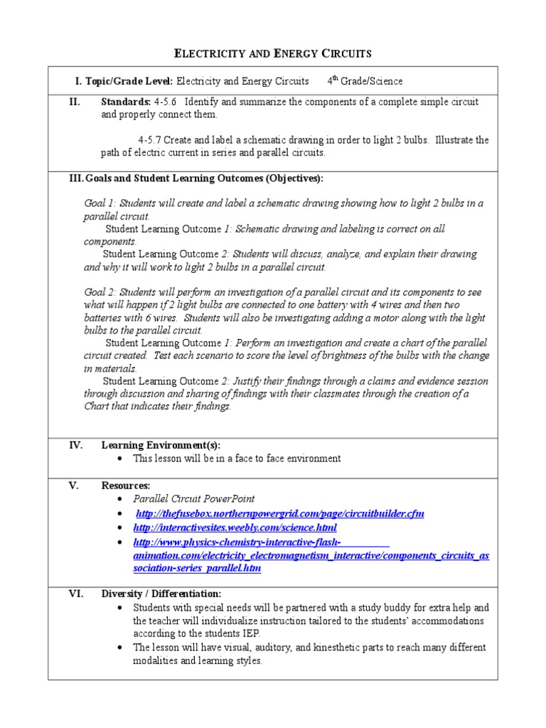 4th Grade Parallel Circuit Lesson Plan | PDF | Series And Parallel ...
