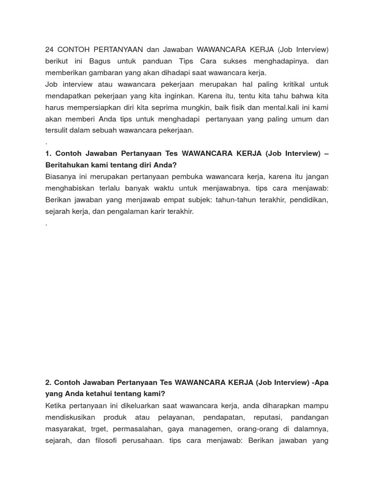 24 Contoh Pertanyaan Dan Jawaban Wawancara Kerja