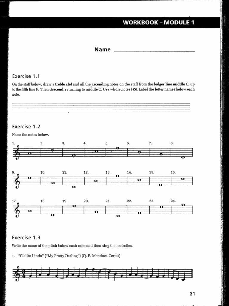 Music 001 Module 1 Exercises | PDF | Clef | Musical Compositions