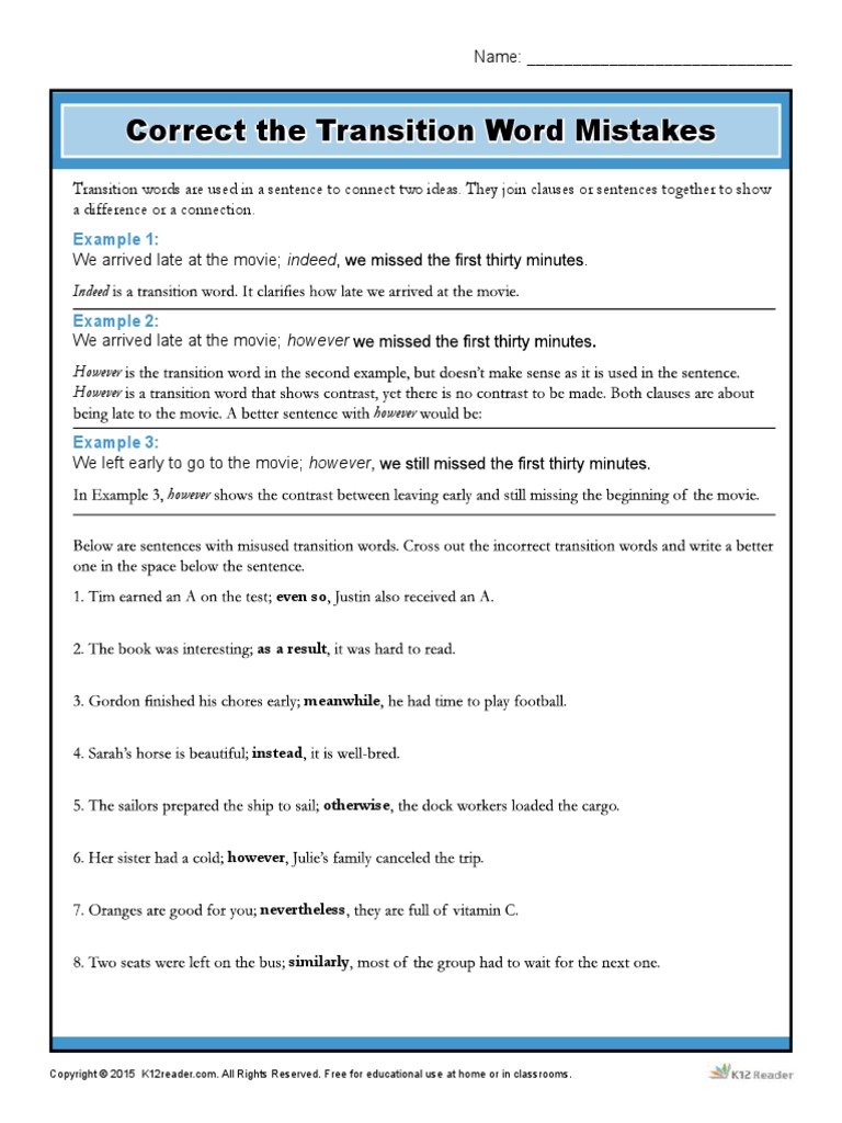 Transitions Exercise | PDF | Career & Growth | Language Arts & Discipline
