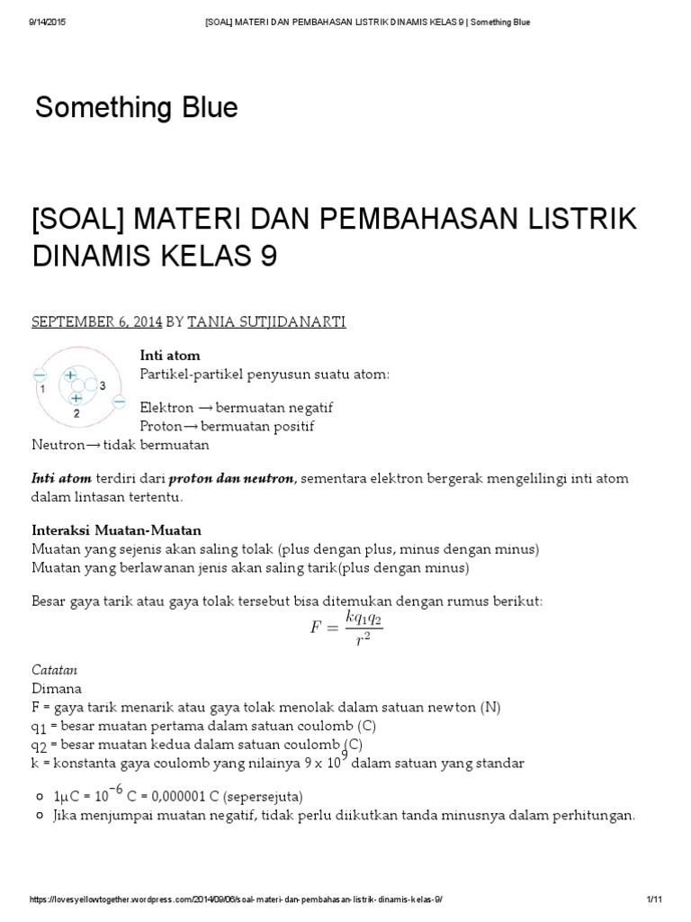 [Soal] Materi Dan Pembahasan Listrik Dinamis Kelas 9