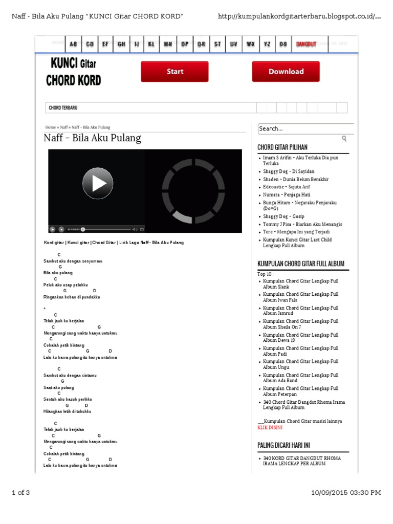Naff Bila Aku Pulang Chord