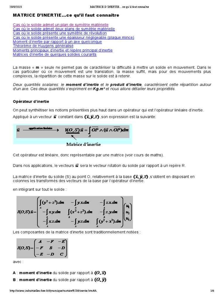 MATRICE D'INERTIE Ce Qu'Il Faut Connaître | PDF | Algèbre | Espace