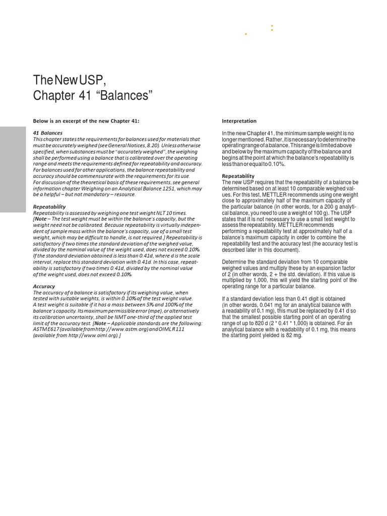 Technical Note of Usp 41 For Balances PDF Weighing Scale Standard