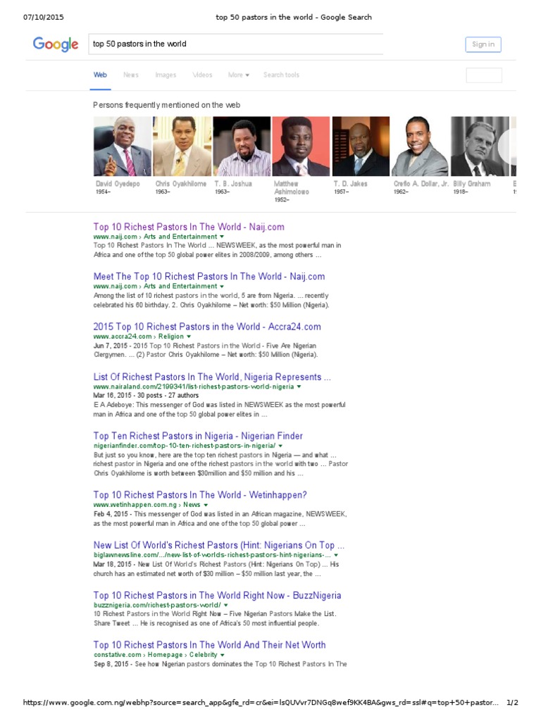 Top 50 Richest Pastors Worldwide | PDF | Nigeria | World Wide Web