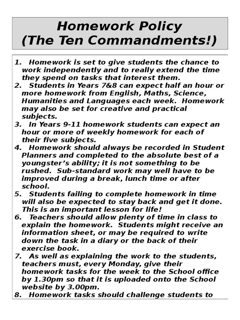 Homework Policy Guidelines for Students | PDF | Language Arts & Discipline