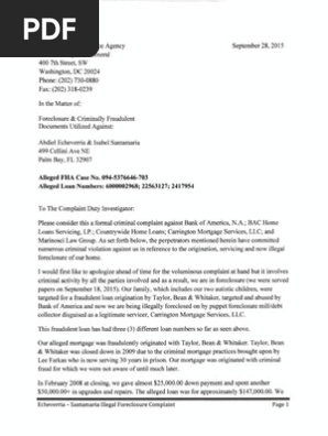 Fhfa Inspector General Complaint 9 28 15 Pdf Bank Of America Foreclosure