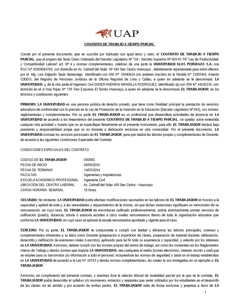 Modelo de Contrato Docente Derecho laboral Salario