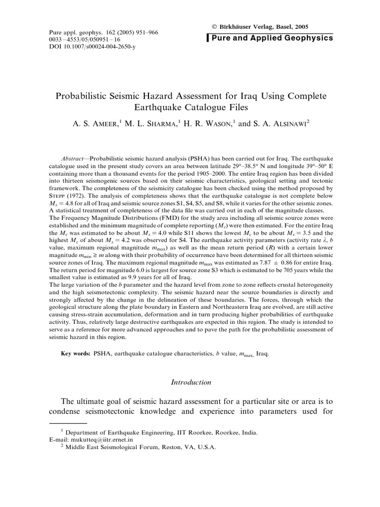 Probabilistic Seismic Hazard Analysis of Iraq | PDF | Earthquakes ...