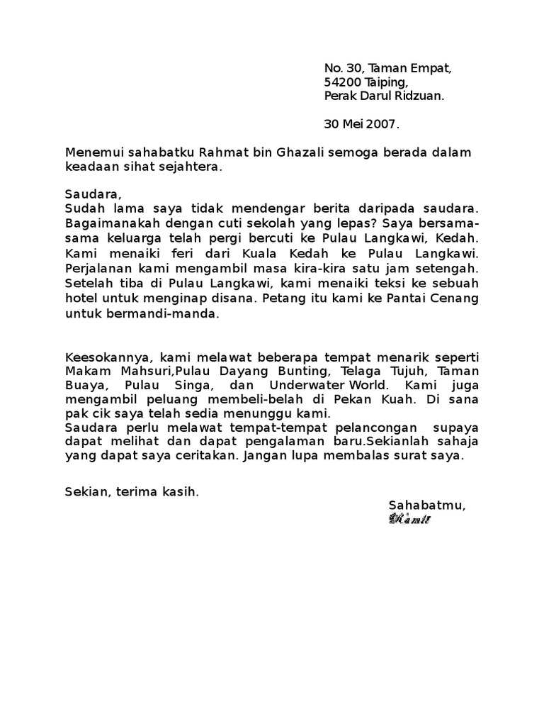 Contoh Surat Tidak Rasmi Untuk Pengalaman Perunlcian