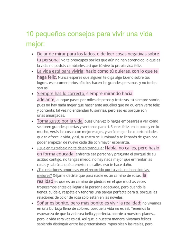 10 Pequeños Consejos para Vivir Una Vida Mejor | PDF | Ocio