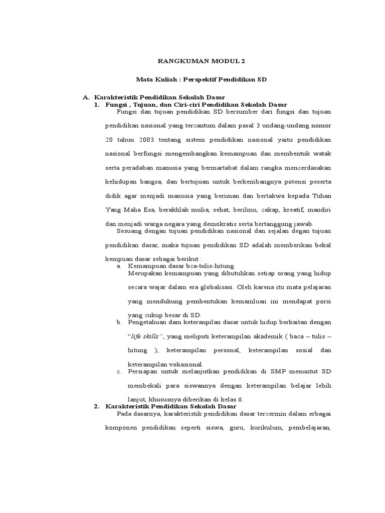 Pendidikan Sd Rangkuman Perspektif Pendidikan Sd Modul